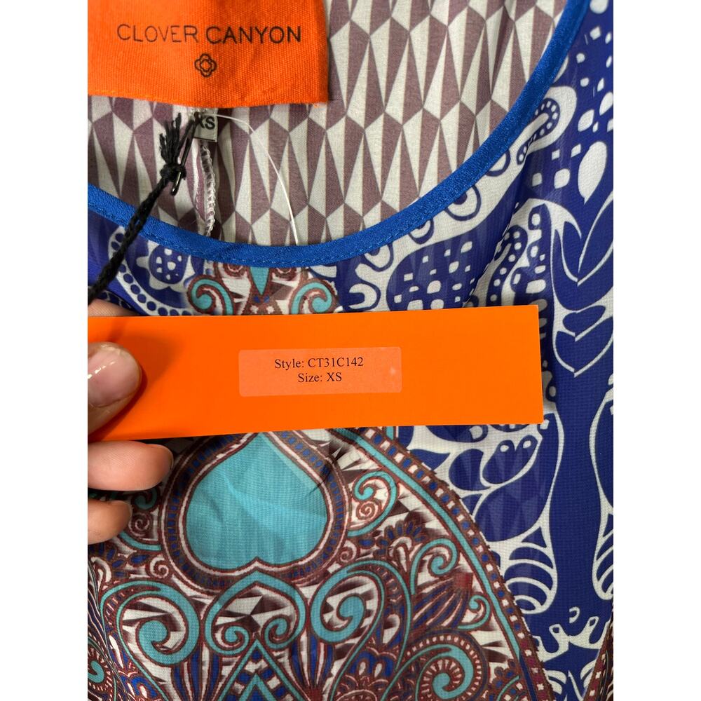 Clover Canyon Flower Power Blouse XS Blue Paisley Scarf Print Indie New - Picture 8 of 10